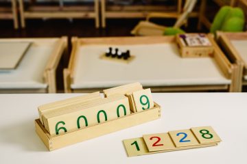 wooden numbers in tables to learn mathematics in a montessori classroom