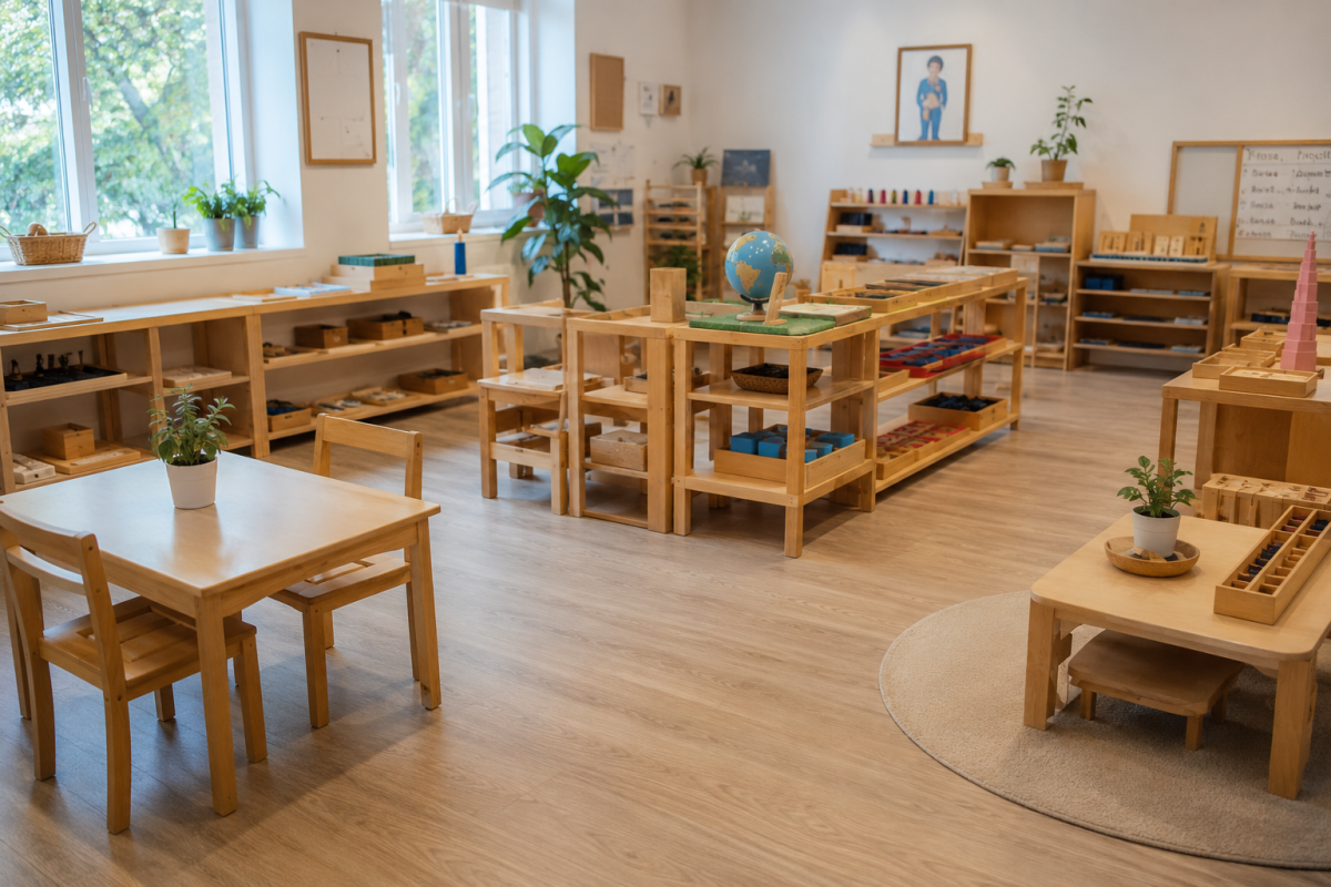 Aula Montessori con ambiente preparado para el aprendizaje autónomo